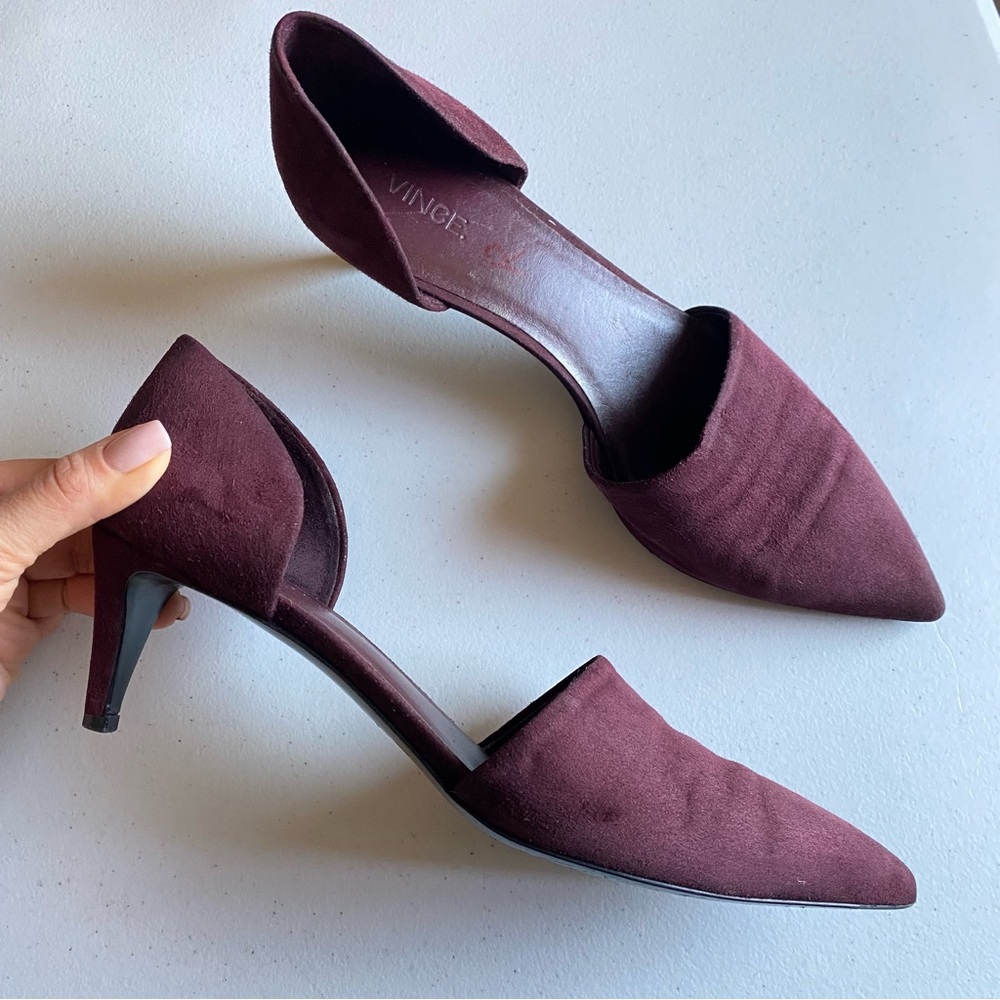 Vince Size 40 Plum Purple Suede Leather Pointed Closed Toe Kitten Heel Stiletto